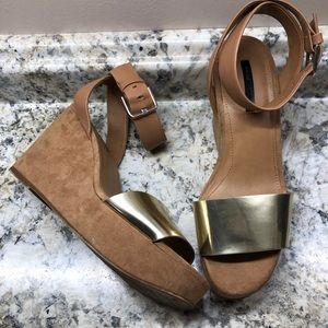 Zara Brown Suede Wedges Size 38/8